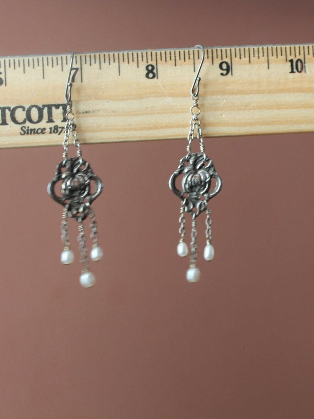 Sterling Silver Earrings Antique Cutlery Pearl Drops